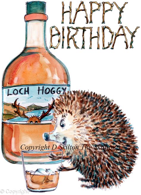 happy birthday whisky  glass skillipig greeting card