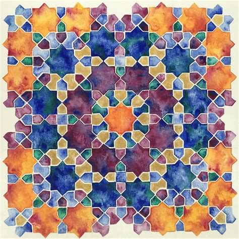 finished  watercolor  islamic geometric design