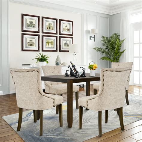 urhomepro tufted upholstered dining chairs set   fabric dining