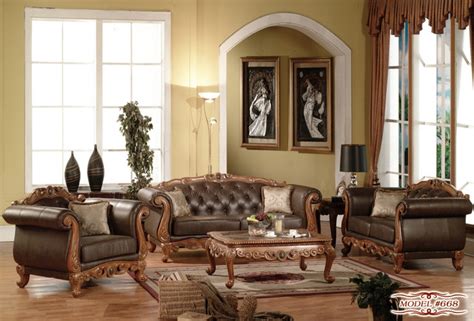 french provincial sofa set  brown finish contemporary