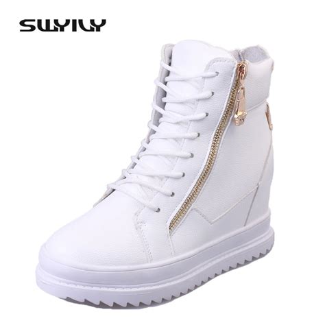 swyivy women sneaker white high top canvas shoes wedge platform