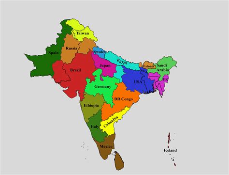 indian subcontinent  divided  regions    population   countries