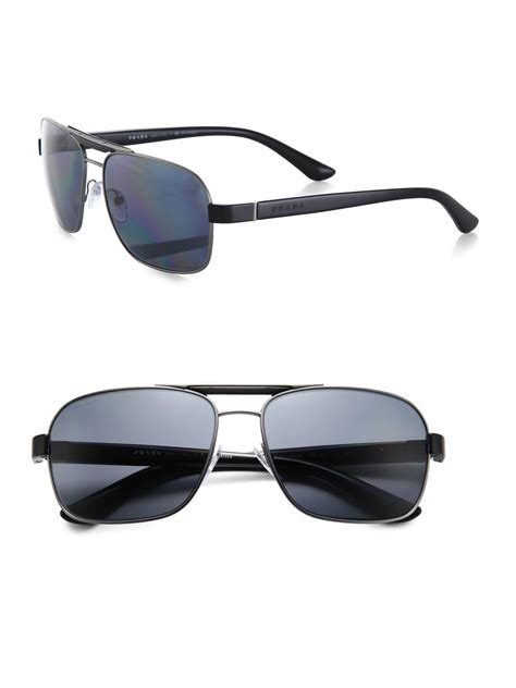 prada triangle aviator sunglasses in black silver black for men lyst