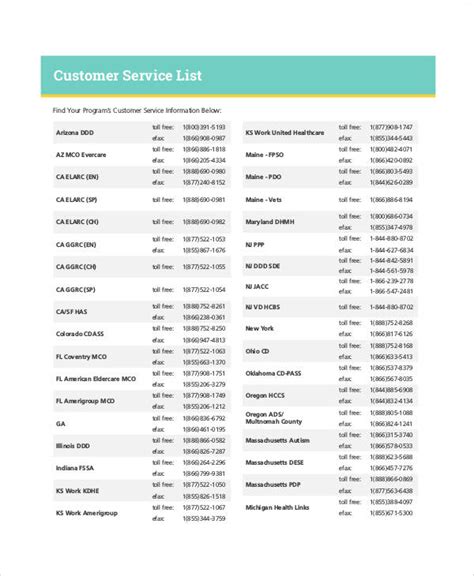 service list templates   samples examples format
