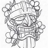 Tiki Tattoo Hawaiian Drawing Mask Tattoos Designs Coloring Head Pages Drawings Warrior Flash Outline Flowers Hut Party Hawaii Tribal Maori sketch template