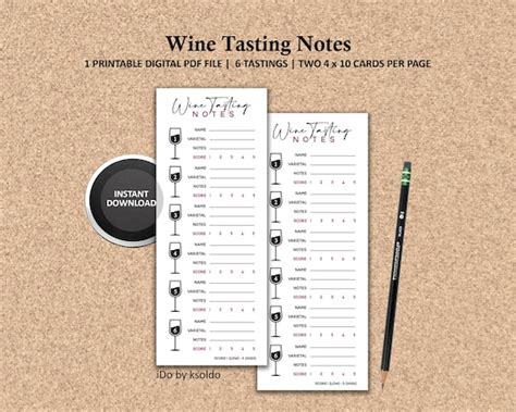 wine tasting card printable wine tasting notes   etsy