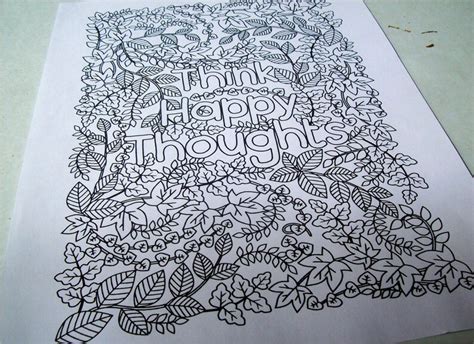 happy thoughts coloring page  grown ups adult etsy