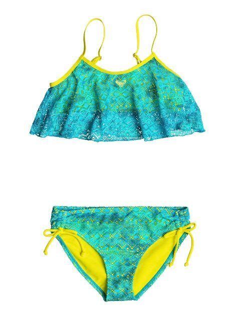 Roxy Girl Swimsuit Nwt 16 48 Rf68507 Crochet Cutie Flutter Bikini Teal
