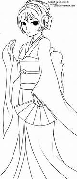 Coloring Pages Kimono Girl Lineart Anime Deviantart Ck Union Drawings Color Girls Line Adult Books Cartoon Colorful Kimonos Choose Board sketch template