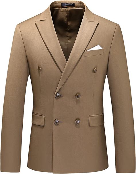 mogu mens double breasted blazer slim fit plain color suit jacket  size  khaki amazonco