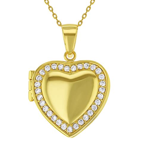 gold plated clear cz heart shaped locket pendant necklace girls teens   ebay