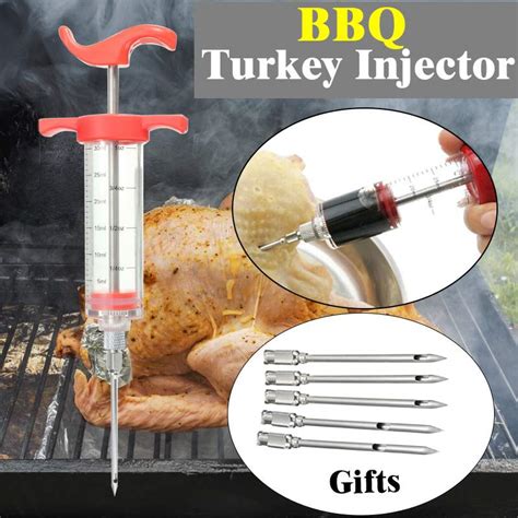 turkey marinade injector flavor syringe 5pcs stainless steel needles