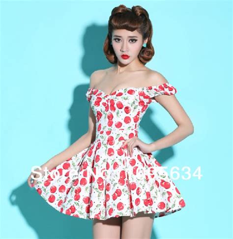 Free Shipping Off Shoulder 50s Rockabilly Pin Up Style