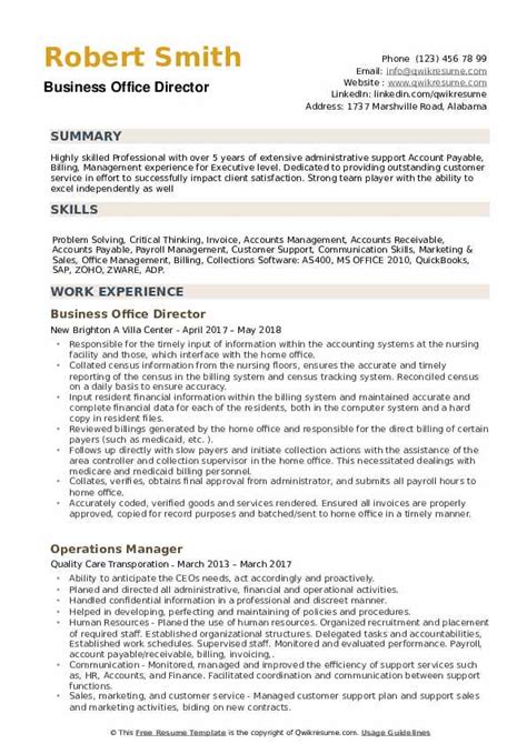 business office director resume samples qwikresume