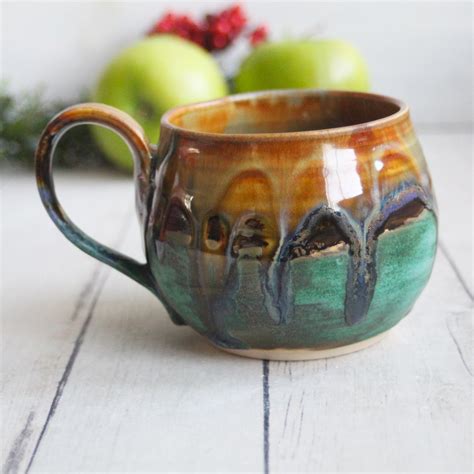 andover pottery handmade mug  colorful dripping glazes