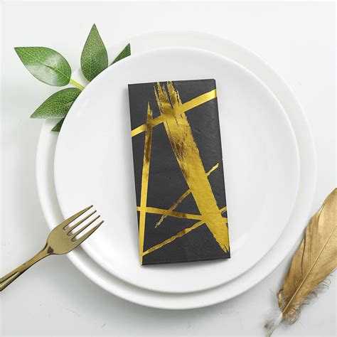 buy  pack  ply metallic gold streaks design black paper dinner napkins wedding cocktail