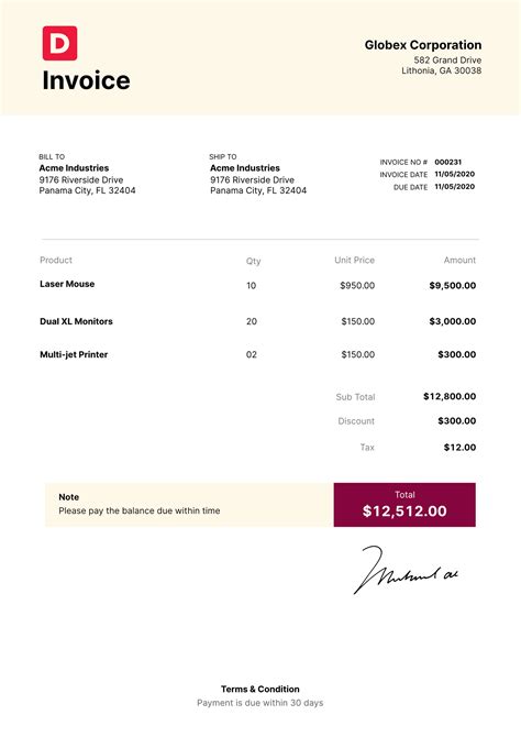 invoice definition examples  business