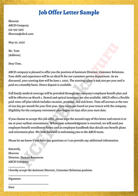job offer letter format amp samples   write  job offer