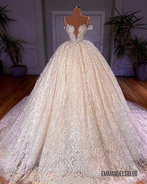 beautiful beaded lace ball gown wedding dress custom  luxury edition esb store
