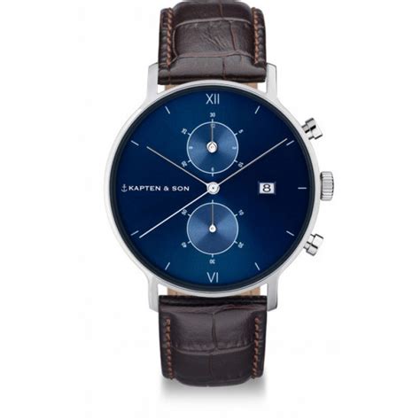 kapten and son chrono silver blue brown croco leather
