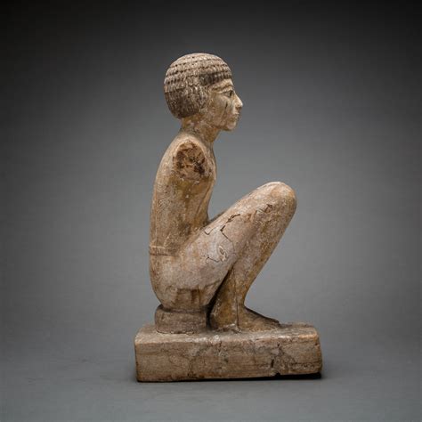 Ancient Egyptian Wooden Statue Of A Seated Male Barakat