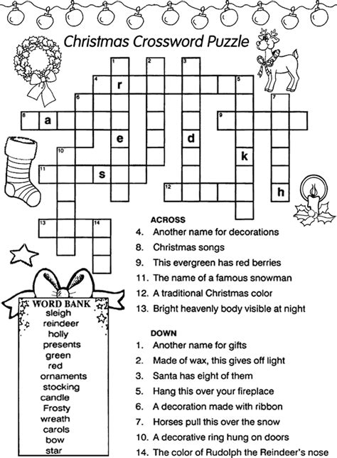 christmas crossword puzzles  coloring pages  kids motherhood