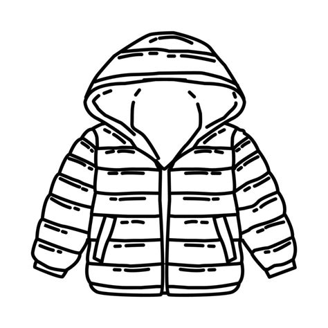 winter coat padded jacket  kids icon doodle hand drawn  outline