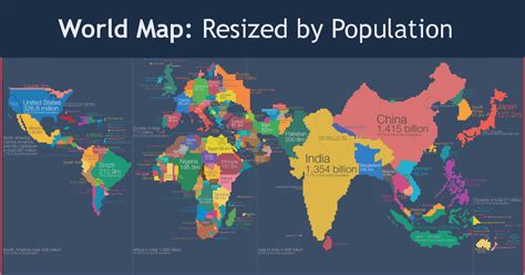 fascinating world map  drawn based  country populations
