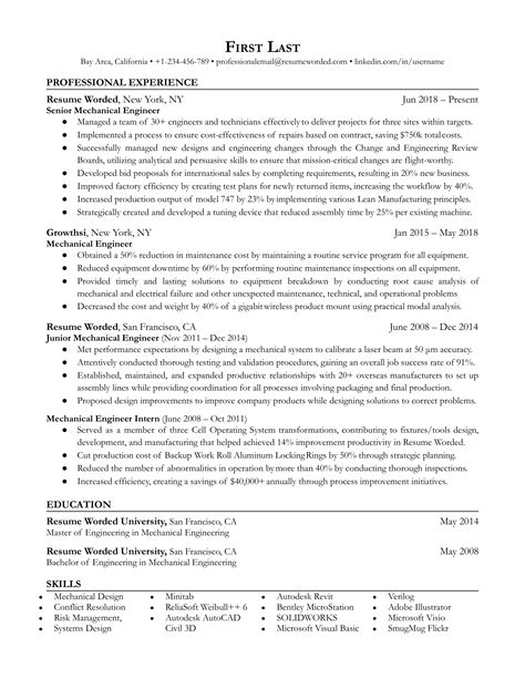 mechanical engineer resume sample