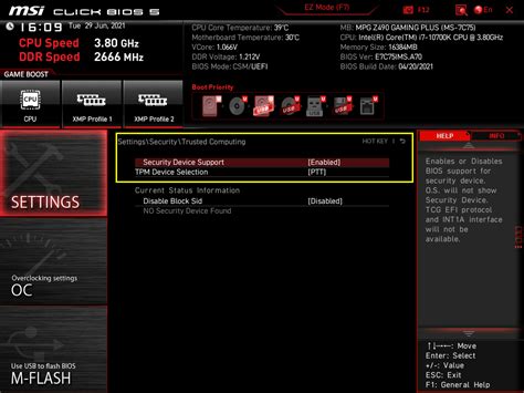 how to enable tpm in bios and check the tpm version msi gaming