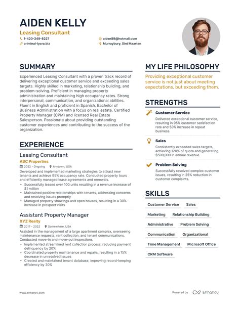 leasing consultant resume examples   guide