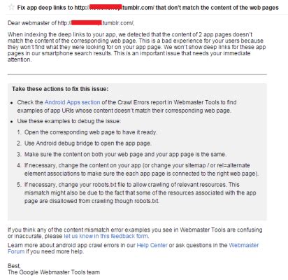 google app indexing statistics errors  emailed  webmasters