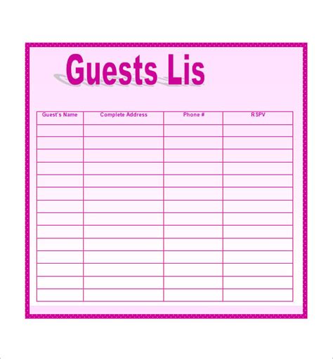 wedding guest list template   word excel  format