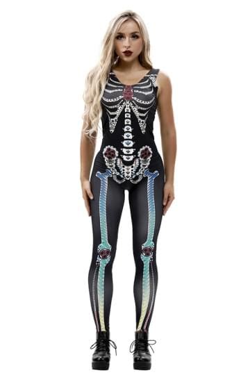 Sexy Sleeveless Skeleton Bodysuit Adult Halloween Costume Green