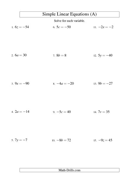 grade linear equations worksheet  bren
