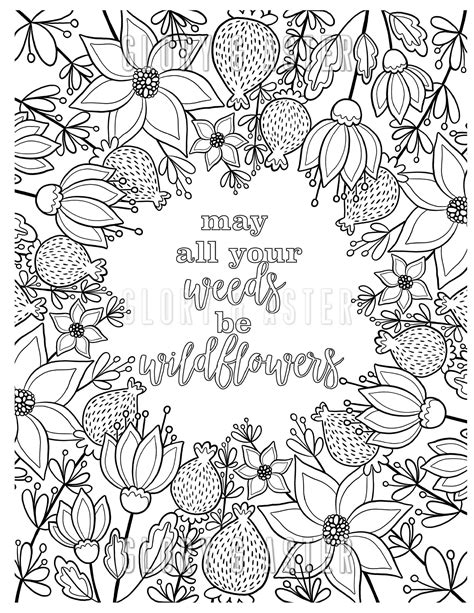 wildflowers flower coloring page printable adult coloring etsy