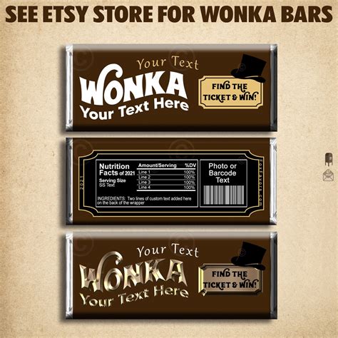 wonka bar printable chocolate candy miniature wrappers unique etsy