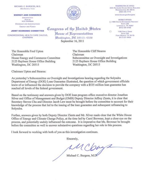 Letter To Energy And Commerce Chairman Fred Upton And Subcommittee On