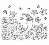 Zentangle Stars Moon Coloring Book Sleeping Adult Among sketch template