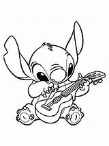 Stitch Guitar Playing Coloring Pages Printable Lilo Kids Cartoon Categories sketch template