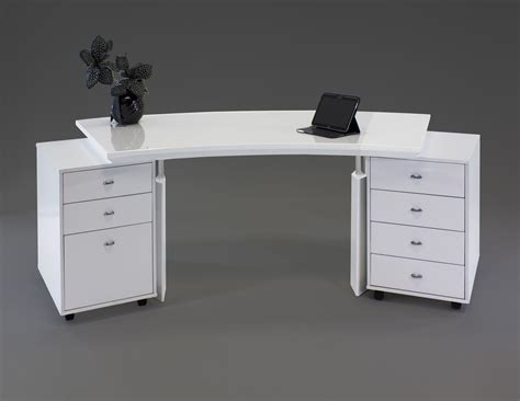 modern curved white lacquer executive desk   mobile files