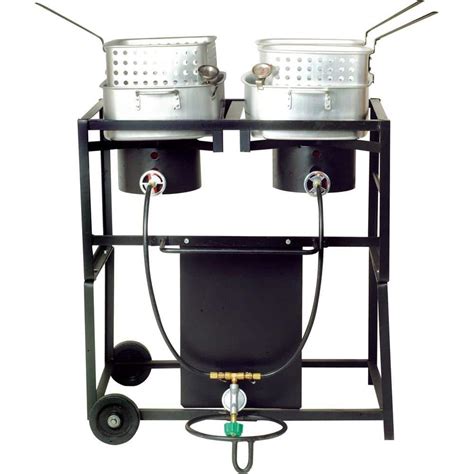 king kooker  btu propane gas dual burner outdoor frying cart   frying pans kkdfft