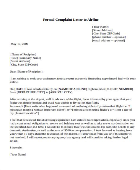 formal complaints letter template business