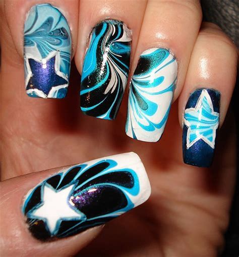 blue cool creative marbling nails nail polish image 424062 on