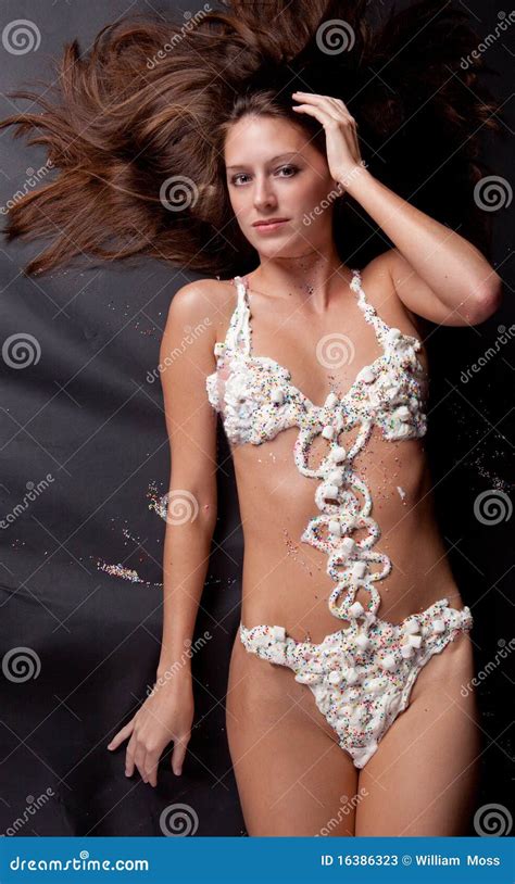 Woman In Whipped Cream Bikini Stock Image Image Of Torso Flirt 16386323