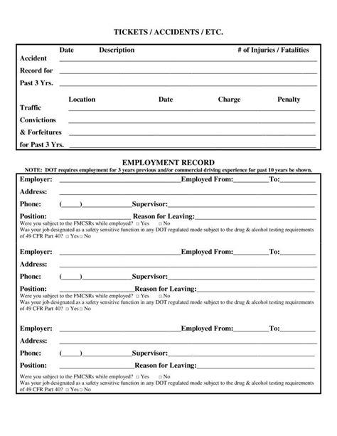 truck driver job form fill  printable  forms