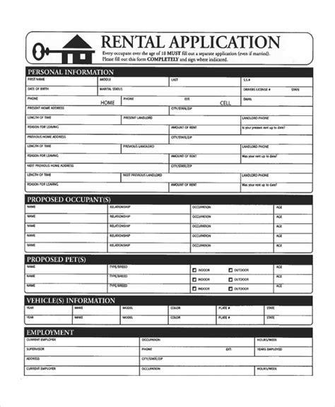 apartment application form fillable  printable forms