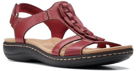 Clarks Leather Laurieann Kay T Strap Slingback Sandals In Red Leather