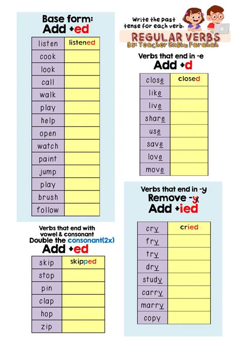 ejercicio de simple past tense regular verbs