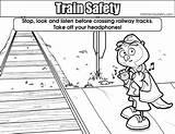 Safety Colouring Coloring Train Pages Crossing Tracks Railway Listen Printable Stop Look Railroad Rail Children Trains Safe Stay Poster sketch template
